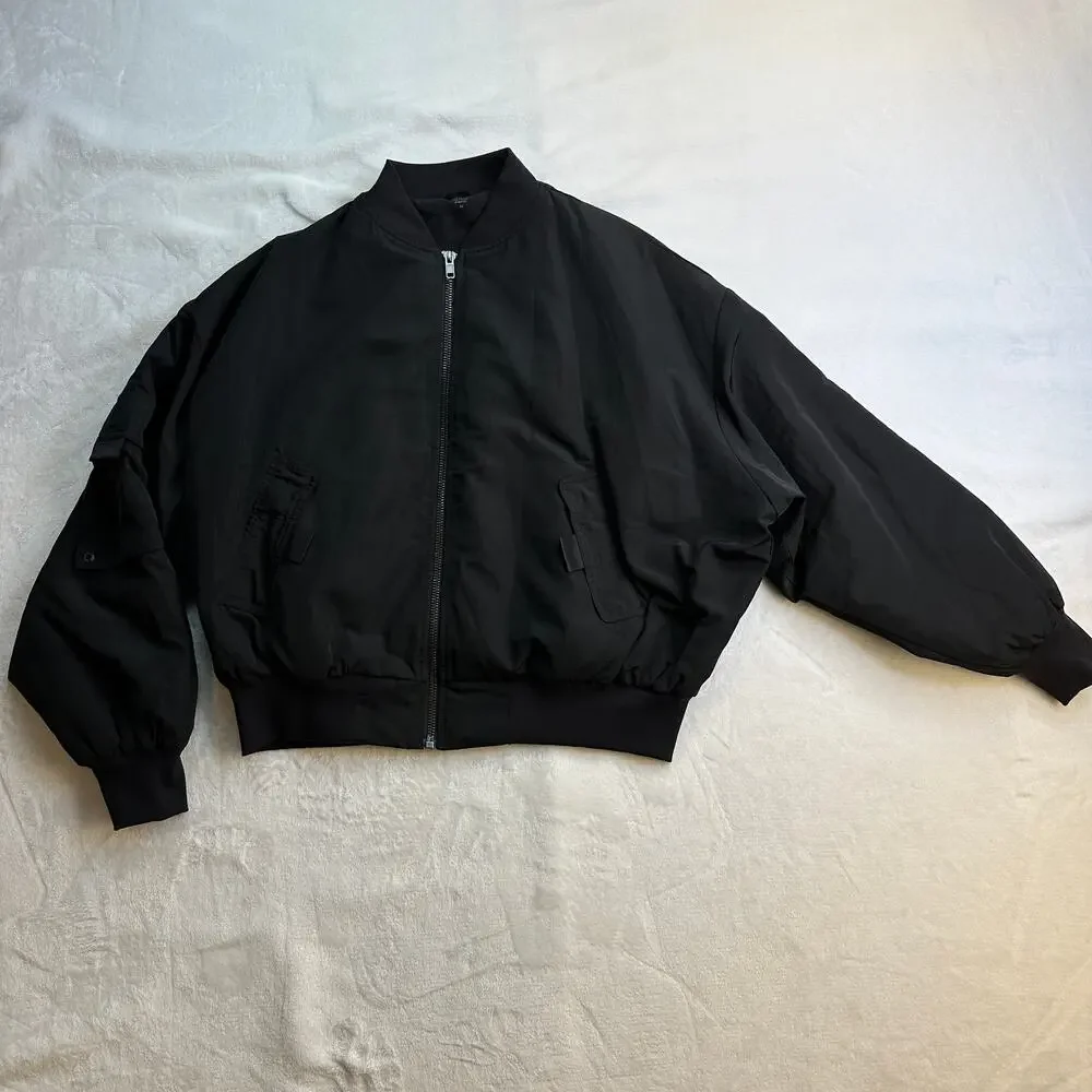 Alo Yoga It Girl Bomber Jacket Black Size Medium EUC Oversize Blade Collar - Picture 6 of 16